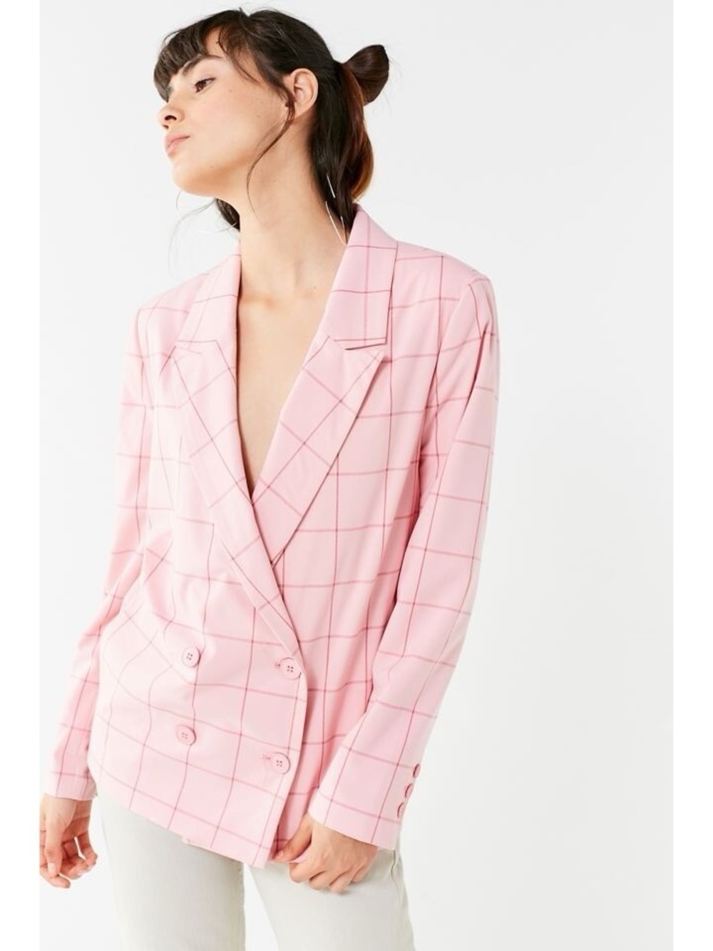 JUST FEMALE ROSE CHECK VALERIA BLAZER